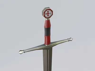 Single-hand knight sword Low-poly 3D model