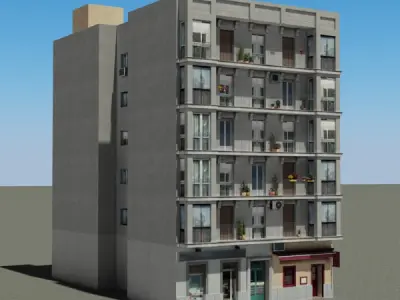 Building with two floors and roof Low-poly 3D model