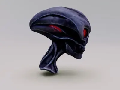 Alien metal skeleton head with red clowing eyes 3D model