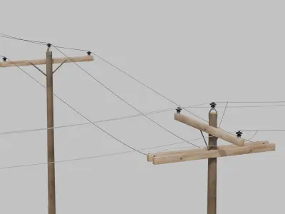 Utility Pole - Dark Wooden Mast with Single Crossarms 3D model