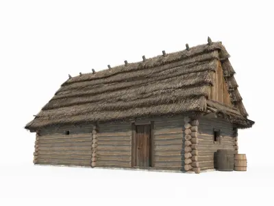 Medieval architecture thatched cottages and wooden houses 3D model