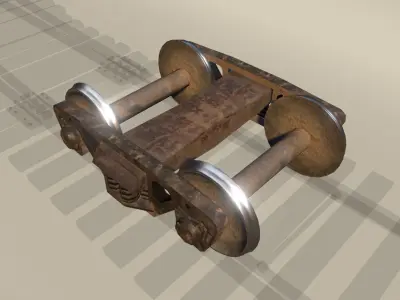 RailwayCarriage rusty wheeled vehicle Low-poly 3D model