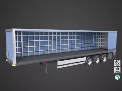 Curtainsider Semi Trailer All PBR Unity UE Textures Low-poly 3D model