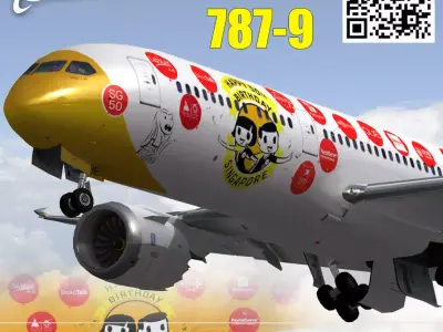 Boeing 787-9 FlyScoot Maju-Lah 9VOJE Low-poly 3D model