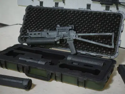 PP-19 Bizon and Case videogame asset Low-poly 3D model