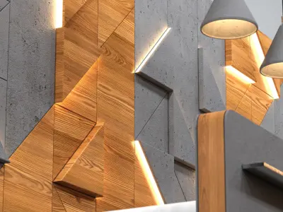 Reception desk made of concrete and wood 3D model