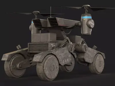 Tactical Wheeled UAV with Dual Propeller Lift System Low-poly 3D model