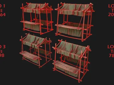 Market Stall Military Tent Low-poly 3D model