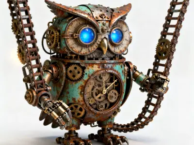 Steampunk Mechanical Clockwork Owl Bot Low-poly 3D model