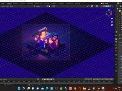 Ancient-ruins-night Tree with water low poly model Low-poly 3D model