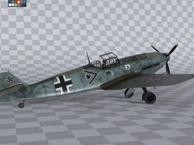 Messerschmitt BF109 German Fighter Airplane Green V3 3D model