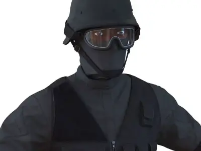 SWAT Man Afro American Rigged 3D model