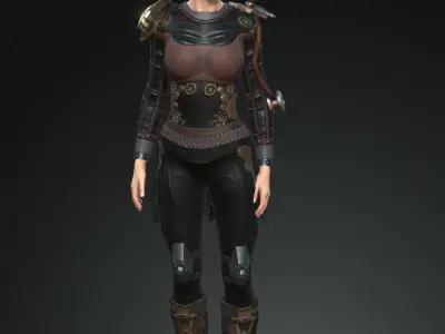 Steampunk rigged character Low-poly 3D model 2