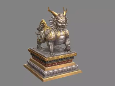 Stone lion - kylin Sculpture - chinese unicorn statue Low-poly 3D model
