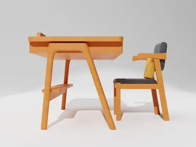 Study Table and Chair Set  3D model