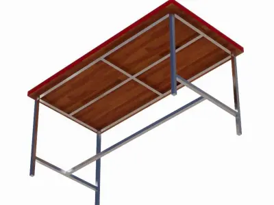 Wood Table with Steel Leg 3D model