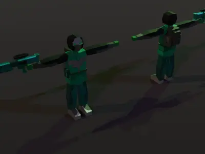 Four Low Poly Sci-Fi Animated Soldiers Low-poly 3D model