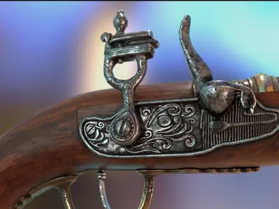 Pirate Flint Lock Gun Pistol Low-poly 3D model