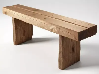 Rustic Solid Wood Bench 3D model