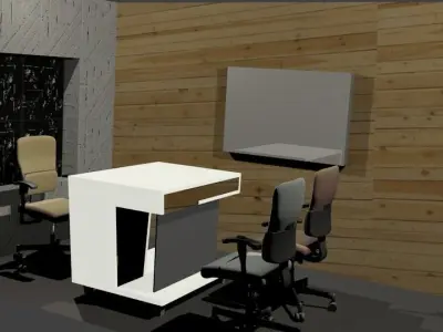 Office room with desk and chairs 3D model