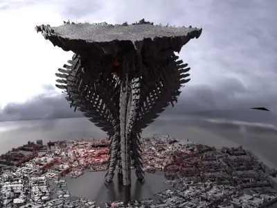 Sci fi Floating Spine Tower with base 3D model