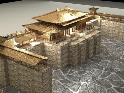 Chinese ancient house Low-poly 3D model