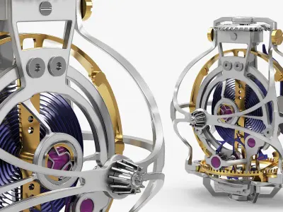 Gyrotourbillon Movement Assembly Silver Gold 3D model