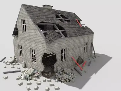low poly destroyed house 3 Low-poly 3D model