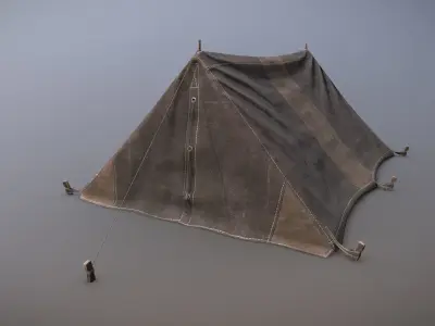 Military Tent WWII TwoSleeping close vr3 Low-poly 3D model