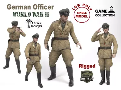 German Officer 3 - Afrika Korps Low-poly 3D model
