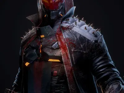 Masked biker gang soldier Low-poly 3D model