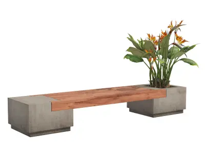 Outdoor bench with Bird Of Paradise flower Low-poly 3D model