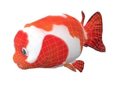 Ranchu Gold Fish Cartoon Animated  Low-poly 3D model