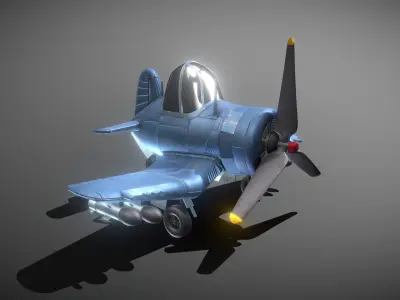 Cartoon Airplane F4U Fighter Low-poly 3D model