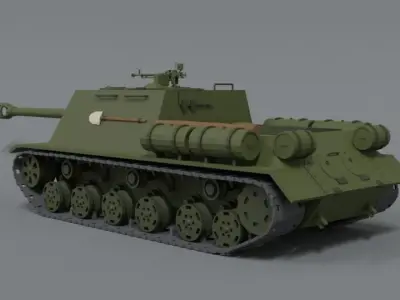 Low Poly Cartoon ISU 122S Tank Low-poly 3D model