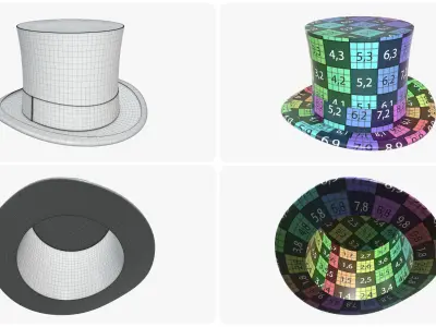 Hat set bowler men women floppy summer jester magician military 3D model