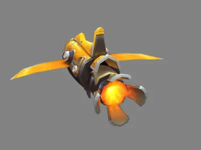 Cartoon shark rocket character Low-poly 3D model