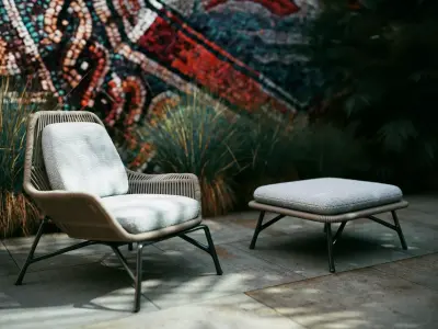Minotti Prince Cord outdoor armchair and Ottoman 3D model