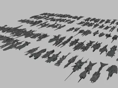 Spaceship Basemesh Kitbash - 100 Models Pack Low-poly 3D model