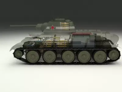 T-34 76 Interior Engine Bay Full Camo 3D model