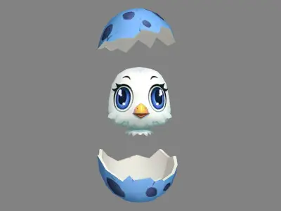 Cartoon new born bird - chicken Low-poly 3D model