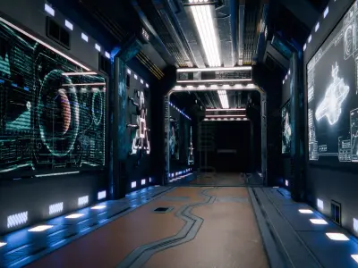 Sci-Fi Futuristic Corridor Hallway - Modular Interior Low-poly 3D model