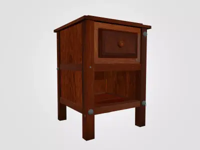 Wooden Nightstand Bedside Table 3D Model - Textured Low Poly Free low-poly 3D model