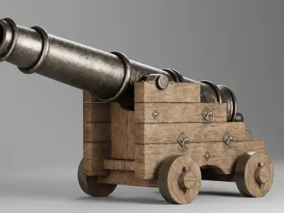 Medieval pirate cannon Low-poly 3D model