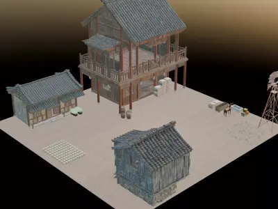 Stylized 3D Farm Environment Traditional Asian Farm Buildings  3D print model