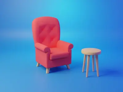 Stool wooden Free low-poly 3D model