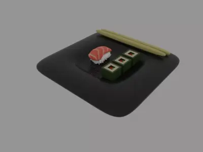 low poly sushi on plate with chopsticks Free low-poly 3D model