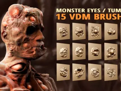 Monster and creature eyes VDM brush set for Zbrush 3D model
