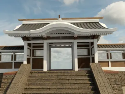 Modular Chinese Wall Low-poly 3D model