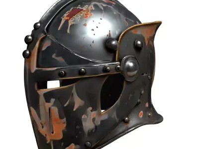 Distressed Medieval Knight Helmet Low-poly 3D model